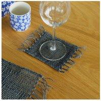 KDMD Set of 4 Natural Seagrass Fringe Coasters - & Stylish in Charcoal