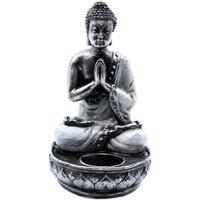 KDMD Bali Hand-Painted Buddha Candle Holder - White, Medium, Zen Decor in Grey