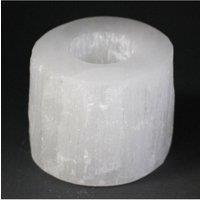 KDMD Selenite Candle Holder - 8cm Translucent Crystal Decor for Home in White