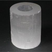 KDMD Selenite Candle Holder - 10cm Translucent Crystal Decor in White