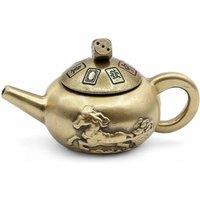 KDMD Feng Shui Fortune Lucky Teapot with Dice Spin - Brass Horse Symbol in Gold