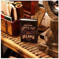 KDMD Leather Printed Notebook - Never Give Up On Your Dreams, 17.8x12.7cm in Black | Size: 17.8x12.7 cm