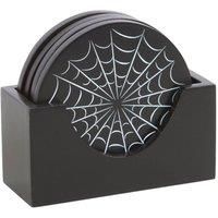 KDMD Black Spiderweb Coaster Set with Holder - Gothic Halloween Decor