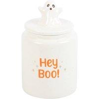 KDMD Hey Boo Ghost Storage Jar - Cute Ceramic Treat Container for Halloween in White