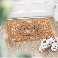 KDMD Beachy Sandy Feet Welcome Doormat - Coastal Shell & Crab Design in Brown | Size: Medium