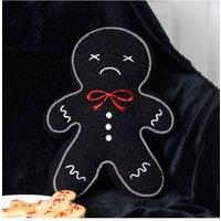 KDMD Spooky Gingerbread Man Boucle Cushion - Gothic Festive Decor in Black