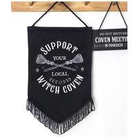 KDMD Support Your Local Witch Coven Banner - Gothic Hanging Fabric Decor in Black