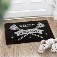 KDMD Black Coven Doormat with Silver Broomsticks - Witchy Welcome Mat | Size: Medium