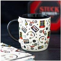 KDMD Retro 80s Print Mug - Nostalgic Cassette, Bike & Gaming Icons (350ml) in White