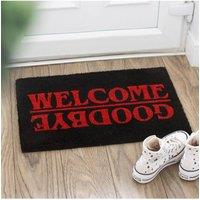KDMD Black Welcome Goodbye Doormat with Red Text - Eerie Entryway Decor | Size: Medium