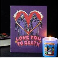 KDMD Love You To Death Canvas Plaque - Gothic Relationship Gift 19x25cm in Blue | Size: 19x25 cm
