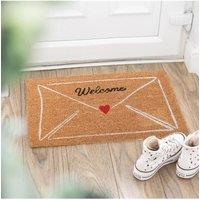KDMD Natural Love Letter Valentine's Day Doormat - Heart & Envelope Design in Brown | Size: Medium