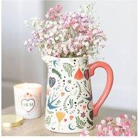 KDMD Cream Folk Floral Ceramic Flower Jug - Rustic Home Decor & Gift