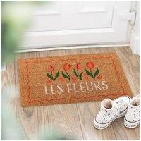 KDMD Natural Les Fleurs Tulip Doormat - Welcome Garden & Floral Decor in Brown | Size: Medium