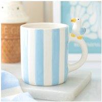 KDMD Coastal Seagull Striped Mug - 370ml Beach Themed Ceramic Cup in Blue