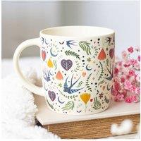 KDMD Midnight Bloom Floral Ceramic Mug - 350ml, Microwave & Dishwasher Safe in Cream