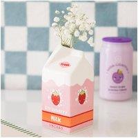 KDMD Strawberry Milk Carton Flower Vase - Kawaii Ceramic Decor in Pink