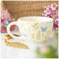 KDMD Luna Bloom Floral Print Mug with Butterfly in White