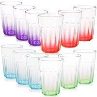 Greentainer Stackable Plastic Tumblers 350ml 12-Piece Mixed Color Water Glasses