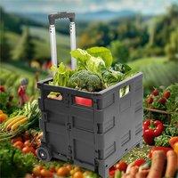 Kelvenix 45L Folding Boot Shopping Trolley Fold Up Cart With Wheels Storage Box in Black