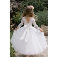 Lilly + Bo Girl's Mary Jane in Ivory White Party or Flower Girl Dress + Sash in Natural | Size: 2 Years