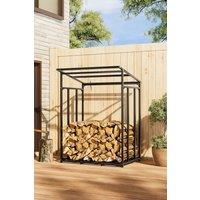 Living and Home 3.6 ft W x 2.3 ft D Small Metal Tube Firewood Rack with Roof in Black