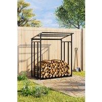 Living and Home 4.4 ft W x 2.3 ft D Medium Metal Tube Firewood Rack with Roof in Black