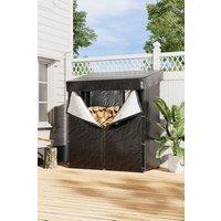 H&O Direct Outdoor Metal Tube Firewood Rack with Roof 4.4 ft W x 2.3 ft D in Black