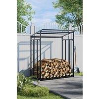 Garden Sanctuary 4.4ft W x 2.3ft D Metal Tube Outdoor Firewood Log Store Rack with Roof in Black