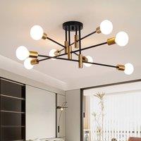 NIVOR 8-Lights Sputnik Chandelier, Black Gold Semi Flush Ceiling Light E27 in Metallic Gold