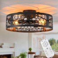 NIVOR 50cm Farmhouse Reversible Caged Ceiling Fan with Light Kit & Remote in Black