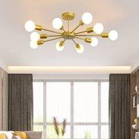 NIVOR 10 light Industrial Chandelier Mid Century Flush Mount Ceiling Light in Metallic Gold