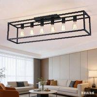 NIVOR 6 Light Iron Cage Flush Mount Ceiling Black Chandelier for Kitchen