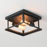 NIVOR Retro Rectangle Flush Mount Ceiling 2-Light Industrial Chandelier in Black