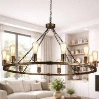 NIVOR 12 E27 Light Waggon Wheel Kitchen Chandelier Adjustable Pendant in Bronze