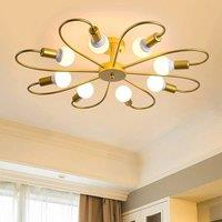 NIVOR 8 light Industrial Chandelier Mid Century Flush Mount Ceiling Light in Metallic Gold