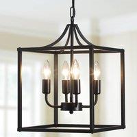 NIVOR Industrial Metal Chandelier Lantern 4 -Light Hanging Pendant E14 in Black