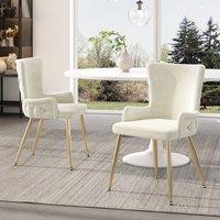 HomeTouch Set of 2 Beige Velvet Dining Chairs with Wing Back & Gold Metal Legs | Size: 2 Pack