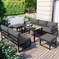 HomeTouch Outdoor Sofa Set with Adjustable Backrest, Stools & Coffee Table in Grey | Size: 5 Pack