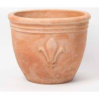 Primrose Garden Terracotta Red Round Outdoor Pot Planter With Fleur De Lis 47cm
