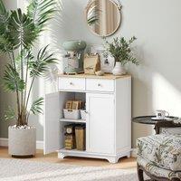 HOMCOM Kitchen Storage Cabinet Cupboard Organiser with Rubberwood Top in White