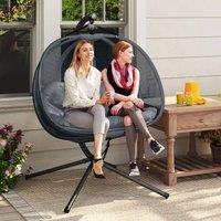 OUTSUNNY Double Hanging Egg Chair 2 Seaters Swing Hammock w/ Cushion in Grey