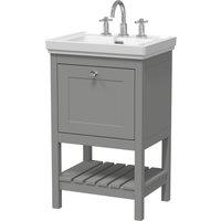 Balterley Bathroom Floor 1 Drawer Vanity & 3 Tap Hole Basin, Cool Grey, 531mm in Grey
