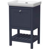 Balterley Bathroom Floor 1 Drawer Vanity, 0 Tap Hole Fireclay Basin, Blue, 500mm in Blue