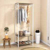 HOMCOM Coat Rack, 2-in-1 Clothes Stand w/ Shoe Storage, 168cm Free Standing Hall Tree w/ Hanging Rail & 2 Storage Shelves for Hallway, Entryway