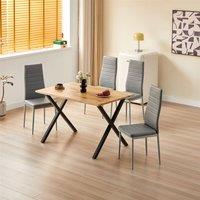 KOSY KOALA Wooden Dining Table with 4 Grey Leather Chairs - Dining Kitchen Room Furniture in Brown