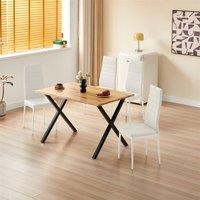 KOSY KOALA Wooden Dining Set with 4 White Padded Leather Chairs in Brown