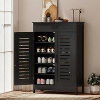 HOMCOM Modern Shoe Storage Cabinet with Louvered Doors & Drawer in Black