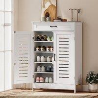 HOMCOM Modern Shoe Storage Cabinet with Louvered Doors & Drawer in White