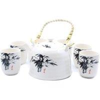 KDMD Herbal Teapot Set with Cups - White Stone Oriental Ceramic Gift Box